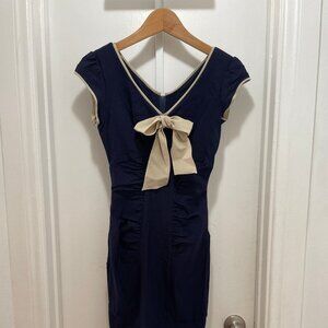 Stop Staring pin up navy cream 30s stretch rayon wiggle dress sze XS